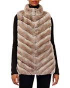 Chevron Rex Rabbit Fur Zip-front Vest W/ Knit Back