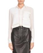 Button-down Long-sleeve Silk Georgette