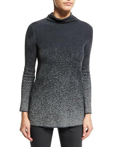 Mock-neck Ombre Houndstooth Sweater, Pewter Gray