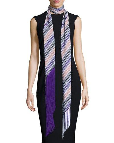 Asymmetric Zigzag Illusion Fringe Scarf, Purple/multicolor