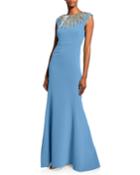 Embroidered-neck Sleeveless Gown