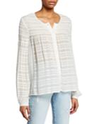Smocked Button-up Long-sleeve Top