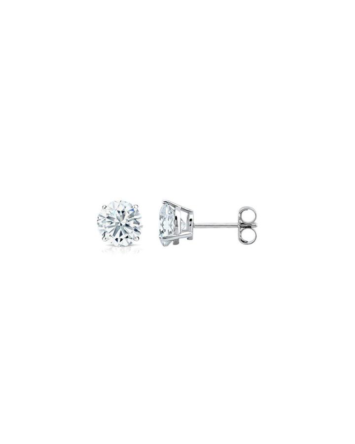 18k White Gold Round Diamond Stud Earrings,