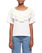 Tiered Ruffle Jersey Tee, White