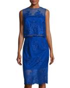 Embroidered Two-piece Cocktail Dress, Cobalt