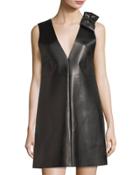 Leather V-neck Sleeveless Dress