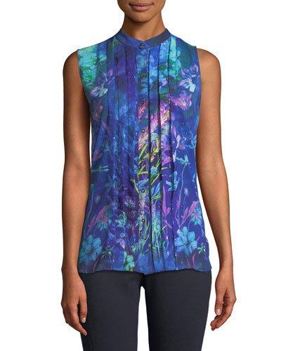 Floral Pleated-front Blouse