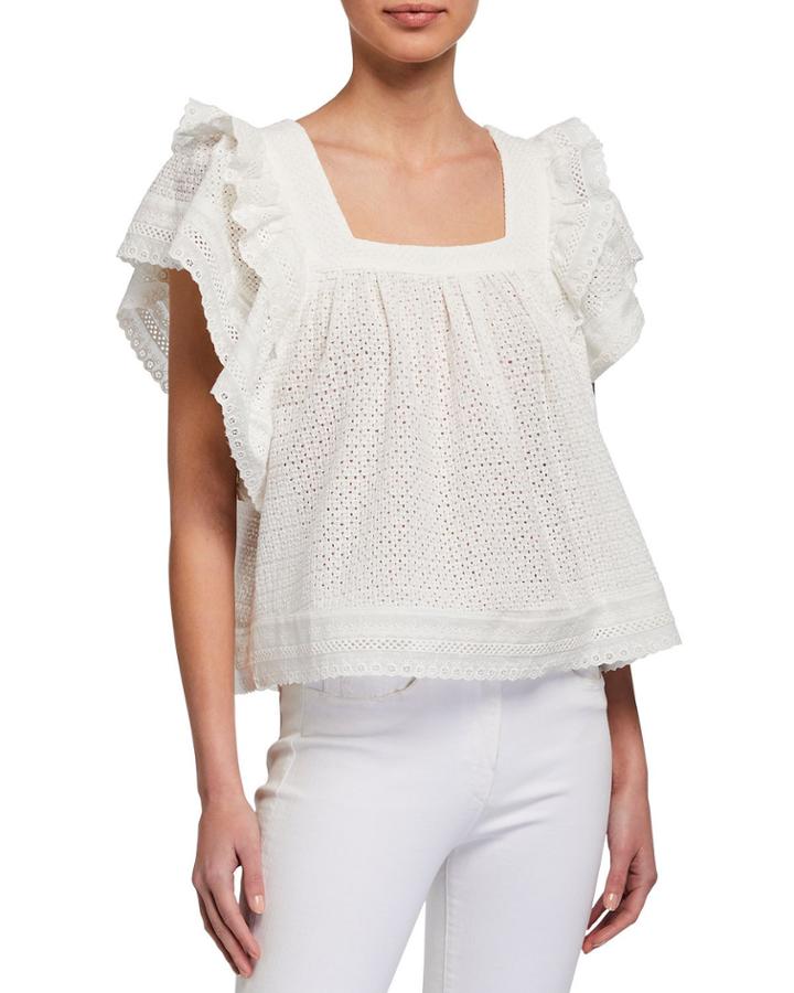Square-neck Eyelet Top