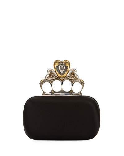 Heart Knuckle Short Box Clutch Bag, Black