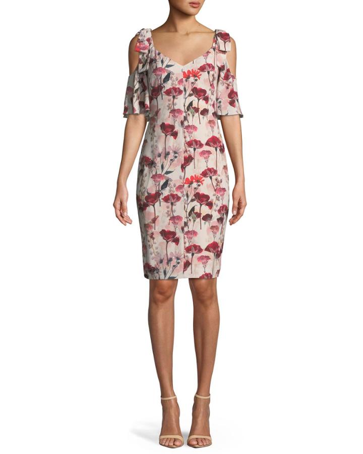 Monaco Floral-print Cold-shoulder Cocktail Dress