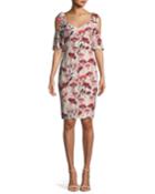 Monaco Floral-print Cold-shoulder Cocktail Dress