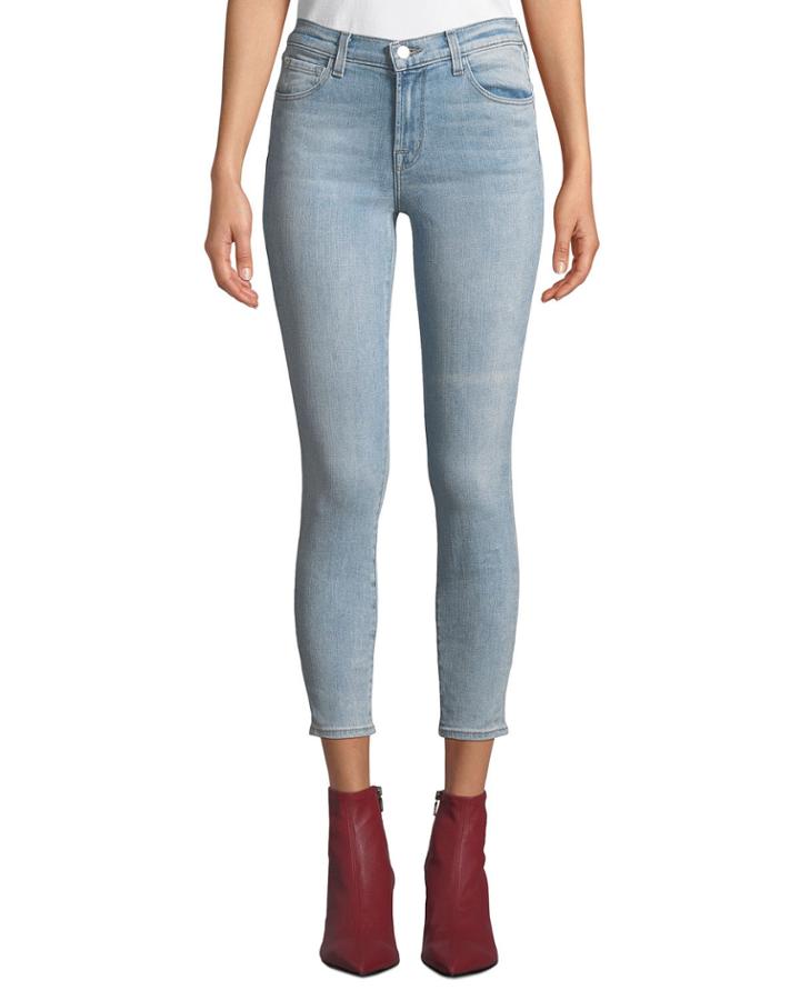 Mid-rise Cropped Washed Skinny Jeans, Blue