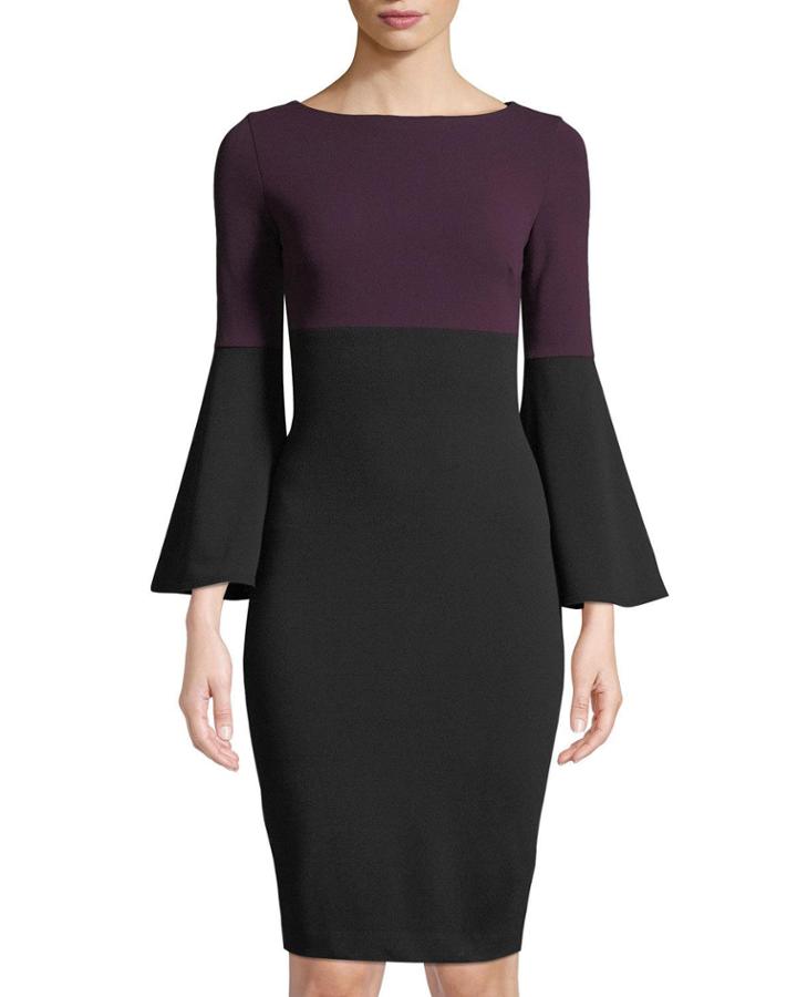 Colorblocked Bell-sleeve Bodycon Dress