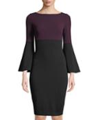 Colorblocked Bell-sleeve Bodycon Dress