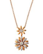 Two-tone 18k Diamond 2-flower Pendant Necklace