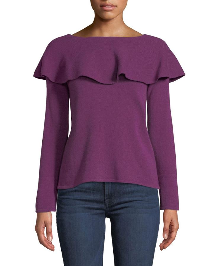 Off-the-shoulder Flare-sleeve Pullover