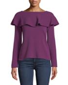 Off-the-shoulder Flare-sleeve Pullover
