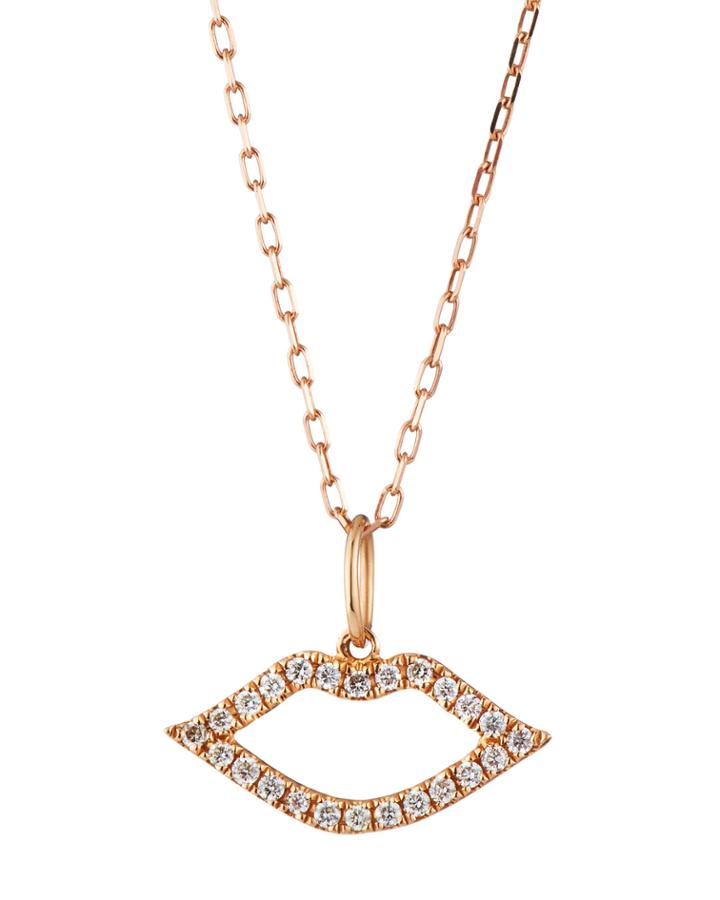 14k Rose Gold Diamond Lips Charm Necklace