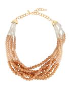 Beaded Torsade Statement Necklace, Neutral