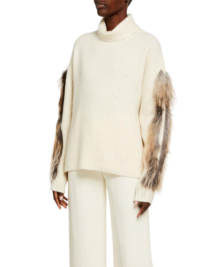 Cross Fox Fur-trim Turtleneck