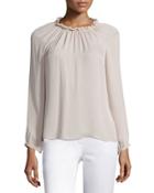 Georgette Long-sleeve Ruffle Blouse