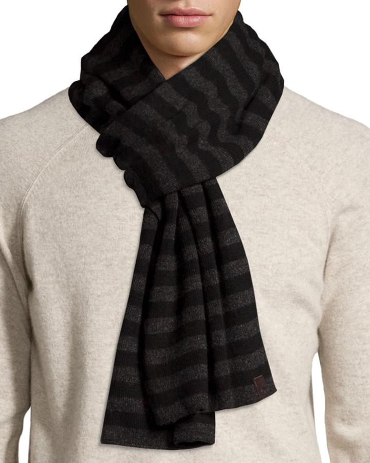 Penguin Bailey Men's Striped Scarf, Italian Black