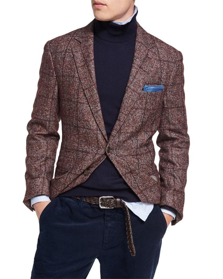 Plaid Alpaca-wool Sport Jacket, Red