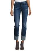 Fashion Cuffed Boyfriend Jeans W/raw-edge Hem, Blue