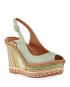 Striped Leather Peep-toe Espadrille