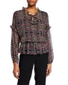 Vera Printed Long-sleeve Ruffle Top