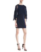 Cape-sleeve Mini Dress W/ Floral Embroidery