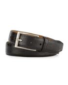 Croc-embossed Leather Belt, Black