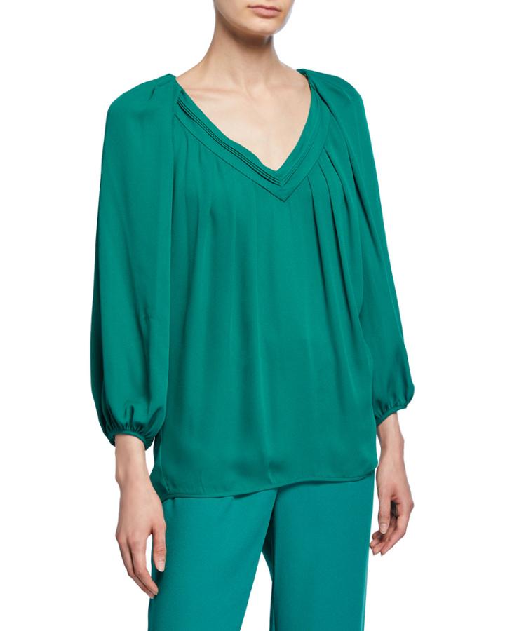 Cahil Pleated Balloon-sleeve Top