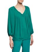 Cahil Pleated Balloon-sleeve Top
