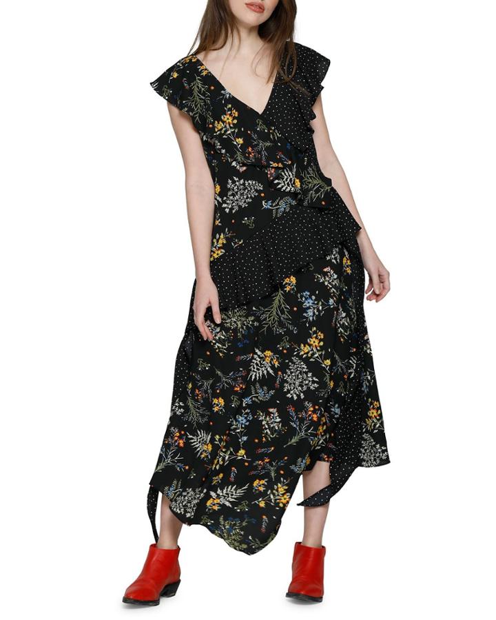 Emi Floral Polka-dot Crepe Dress
