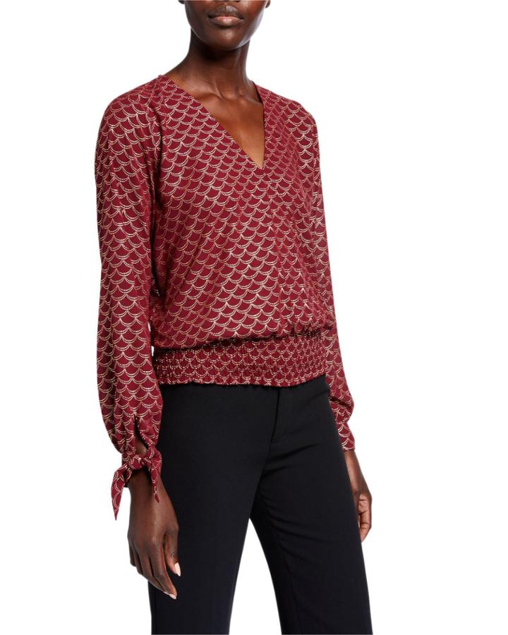 Smocked Tie-cuff Blouse