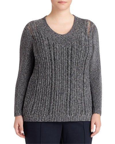 V-neck Lattice-stitch Sweater,