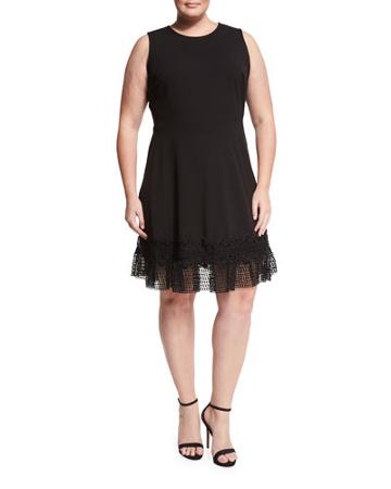 Sleeveless Lace-trim Dress, Black,