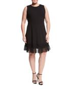 Sleeveless Lace-trim Dress, Black,