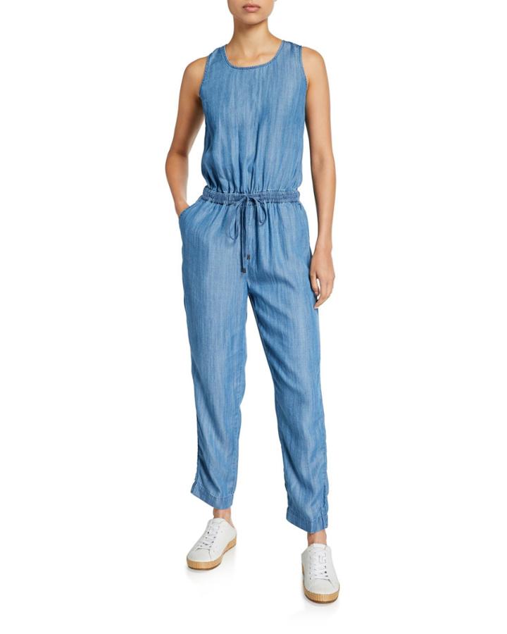 Chambray Tie-waist Scoop-neck Jumpsuit
