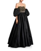 Beaded Bustier Taffeta Ball Gown W/ Detachable Balloon