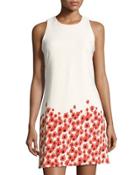 Floral-print Sleeveless Shift Dress, White/red