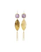 Square Crystal Dangle Earrings, Purple