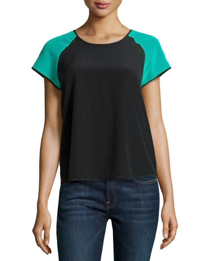 Liva Colorblock Short-sleeve Top, Black/parakeet