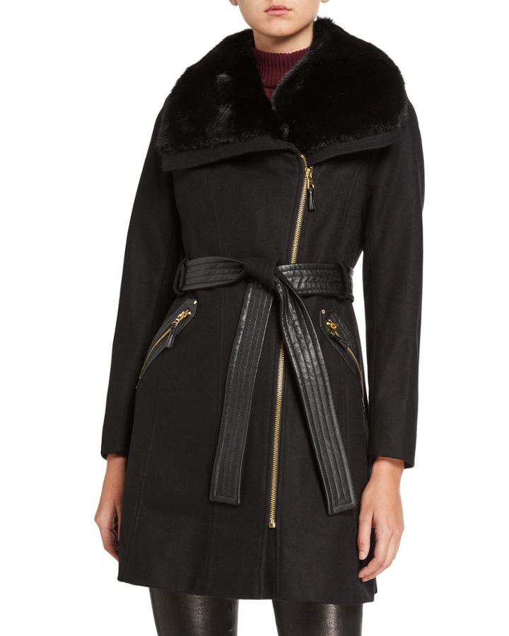 Faux-fur-trim Wool-blend Coat