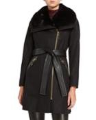 Faux-fur-trim Wool-blend Coat