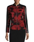 Faux-leather Trim Knit Jacket, Red/black