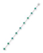 14k White Gold Bracelet With Emeralds And Diamonds