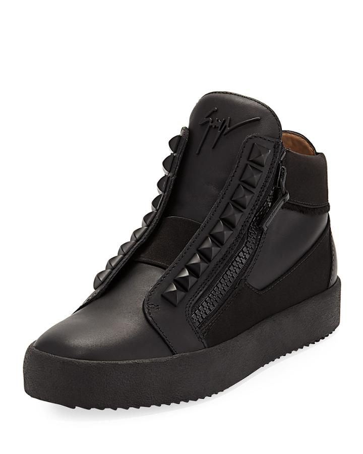 Men's Studded High-top Leather/satin
