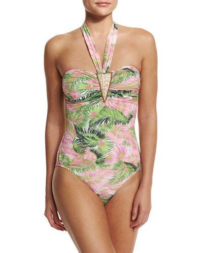 Evergreen Printed Halter One-piece